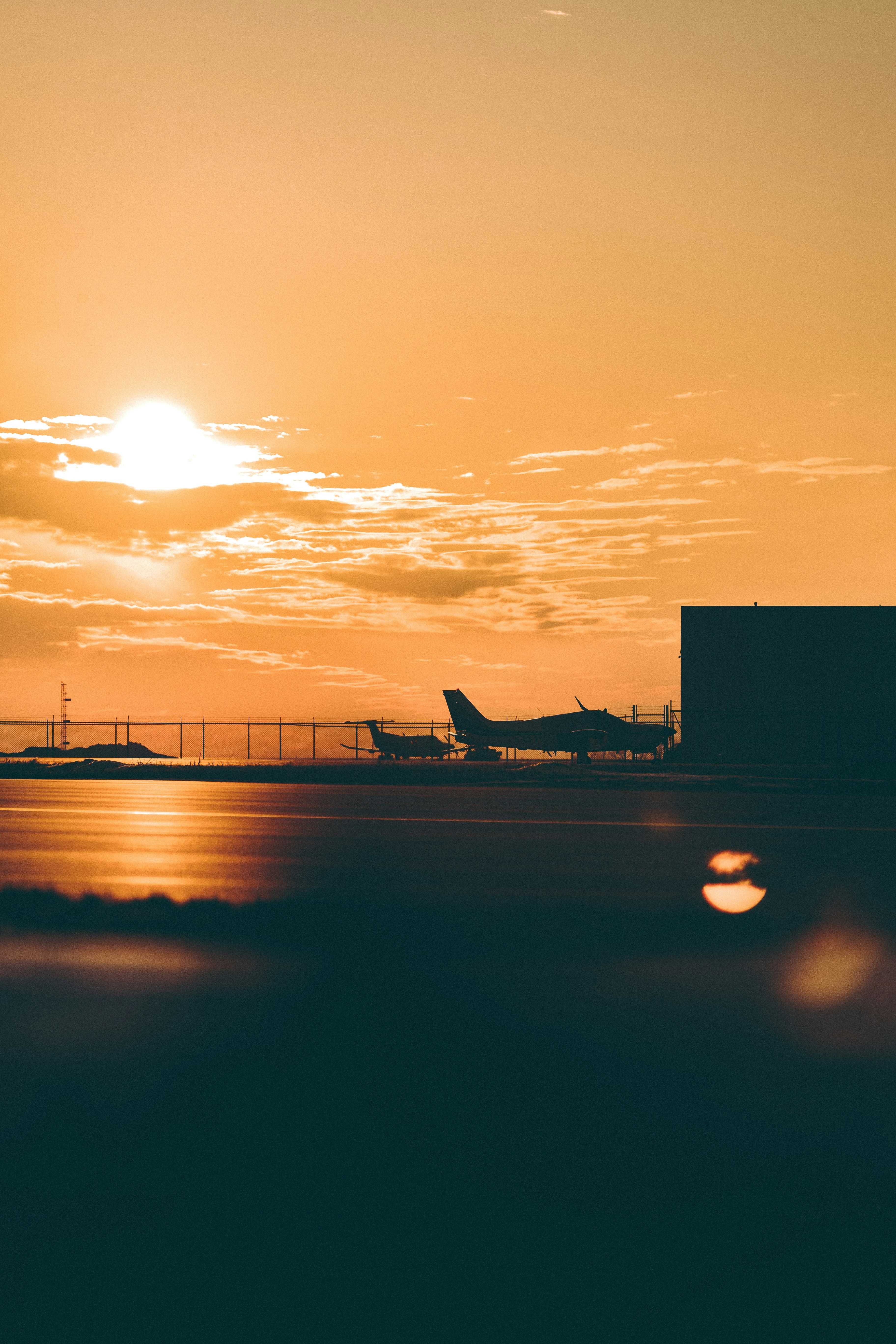 Aircraft on the ramp at sunset